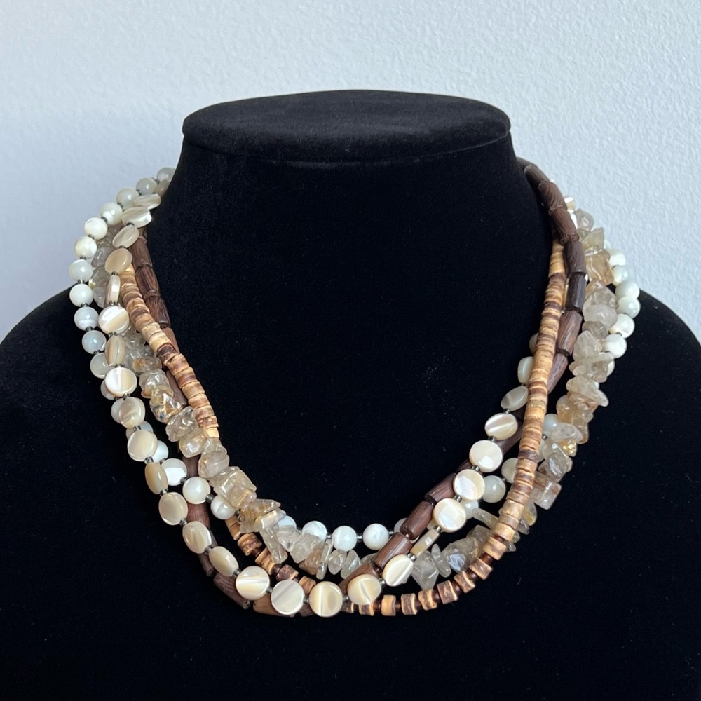 Silpada 5-strand necklace with 925 silver, quartz, wood, mother-of-pearl